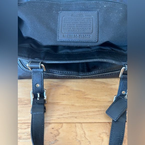 Coach Leather Carry All Satchel Shoulder Bag Black F12602 - Picture 5 of 10